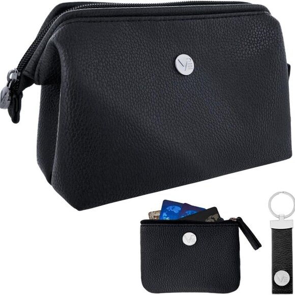 Black PU Leather Women’s Clutch Set with Coin Purse and Keychain, Elegant Mini H